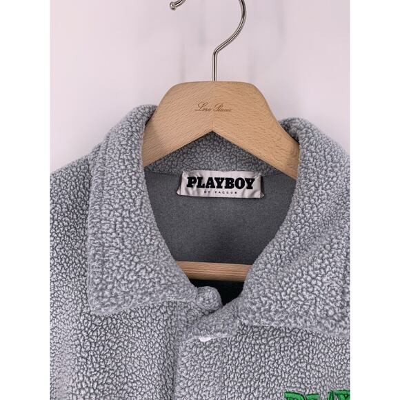 Playboy x PacSun Shirt Jacket Shacket Gray Fleece Fuzzy Button Up S - Picture 4 of 10